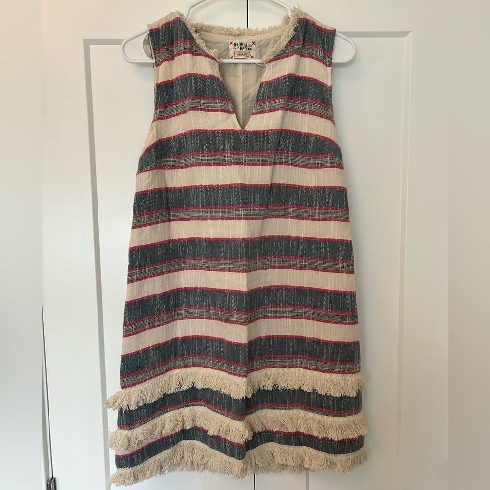 Anthropologie Striped Sleeveless Dress with Fringe